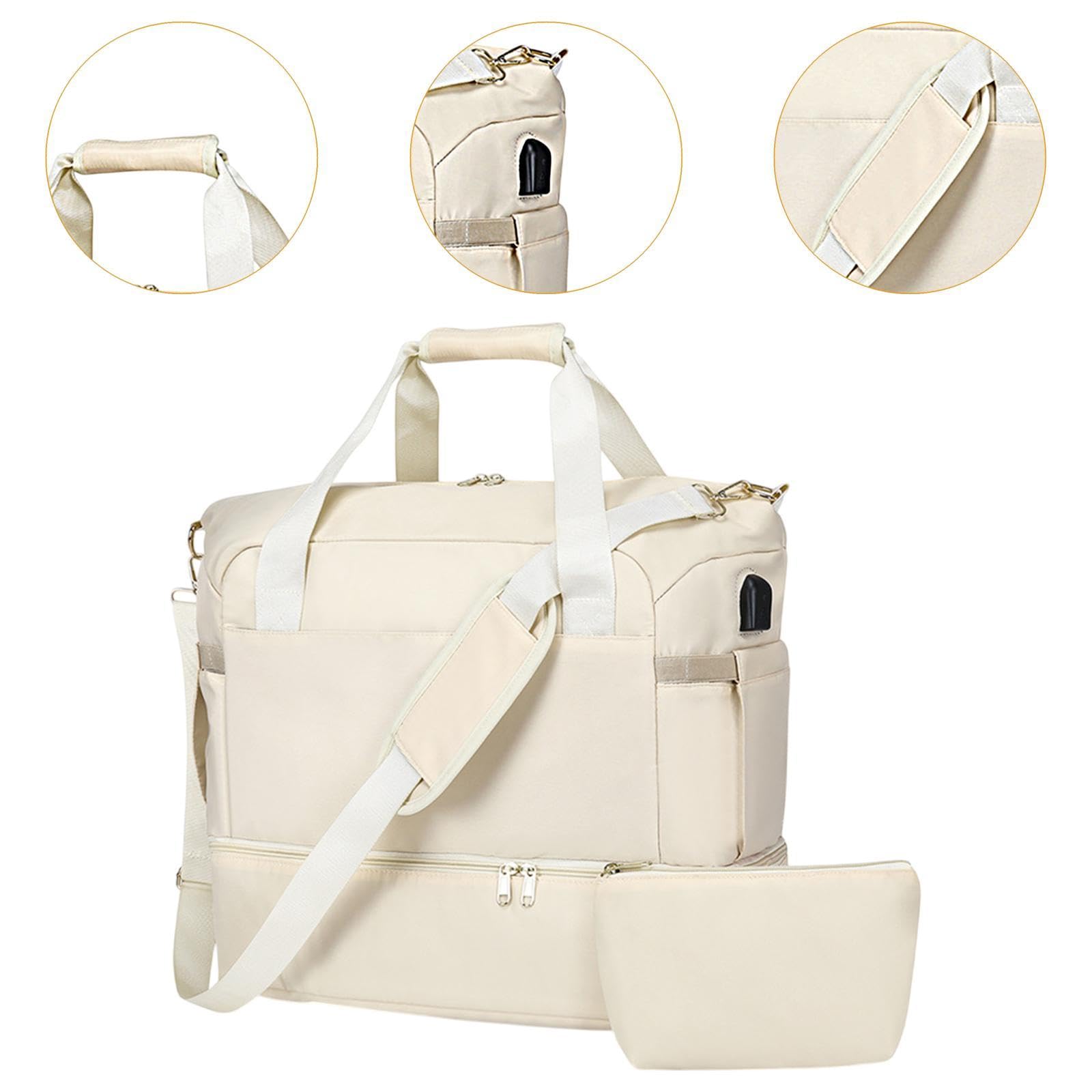 Borsa da palestra, borsone da viaggio, borsa a tracolla, bagaglio leggero con tasca anti-umidità, borsa da weekend for viaggi, allenamenti e esercizi.(White)