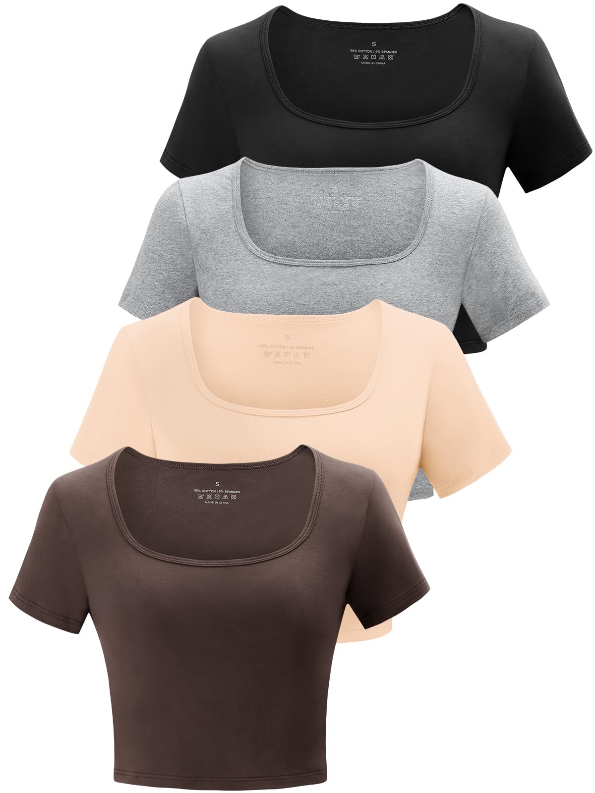 – Square Neck Crop Tops for Women Workout Tops Trendy Going Out Tops Ladies Gym Summer Shirts 4 Pack