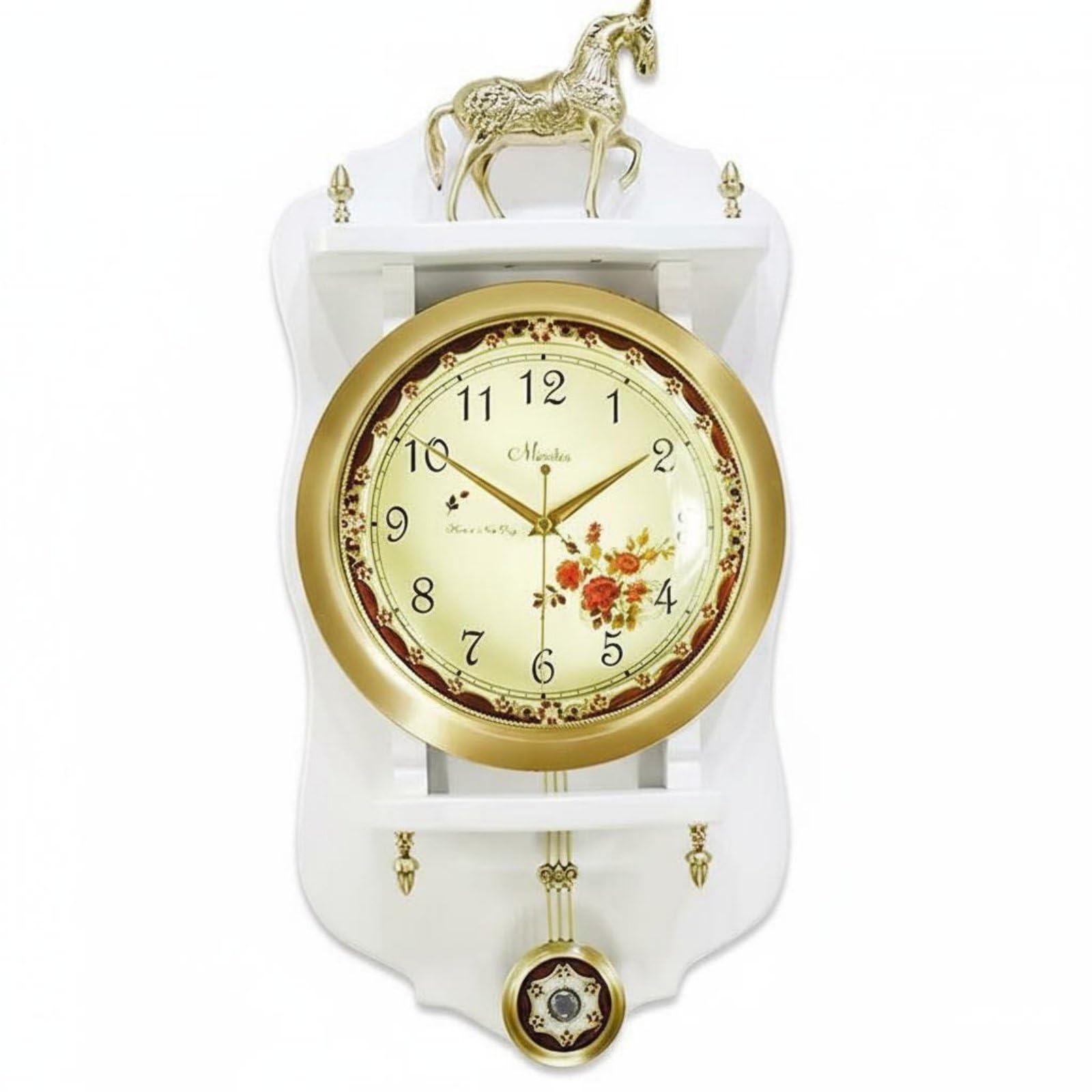 Orologio da Parete Vintage Orologio Sveglia Pendola Quadrante in Vetro Chiaro con Pannello Effetto Legno Telaio Metallico Durevole Funzione Silenziosa, 8856B