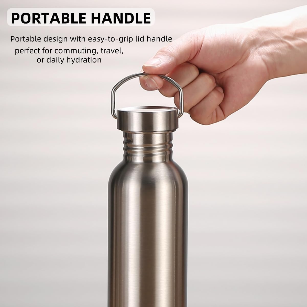 Stainless Steel Single Wall Water Bottle Large Camping Water Bottle with Handle Wide Mouth Leak Proof Lightweight Sports Kettle Cup (12 oz) - Image 4