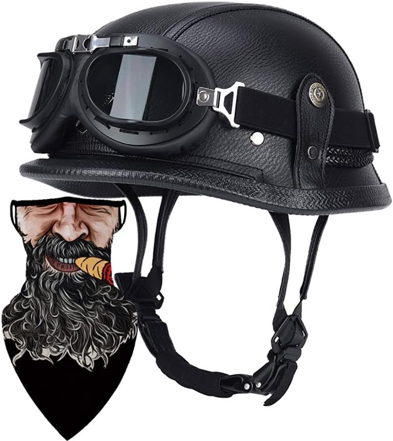 Vintage Deutscher Motorrad Halbhelm - ECEDOT Zertifiziert Mit Schutzbrille Im Retro-Design