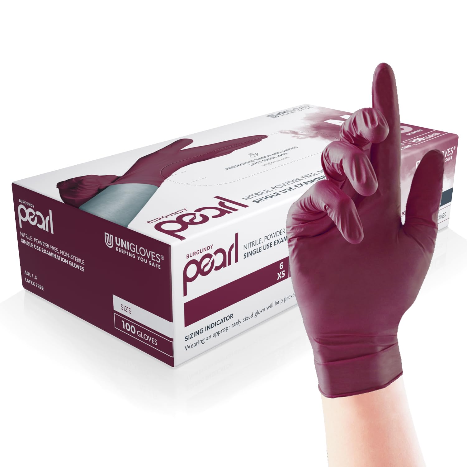 Unigloves Burgundy Pearl Nitrile Examination Gloves