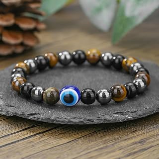Triple Protection Tigers Eye Black Obsidian and Hematite Beaded Bracelets for Men Women Natural Stone Crystal Beads Bracelet