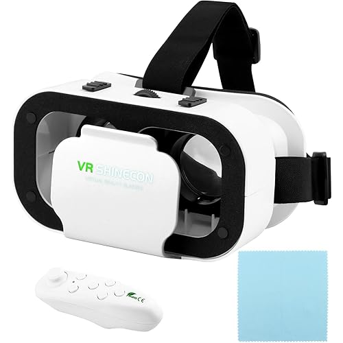 VR Headset for Phone with Controller,Virtual Reality Goggles,110° FOV VR Goggles, 3D Glasses Headset Helmets For VRs Game Video Movies Education Fit 4.7-6“ Screen(White+Black,Size:6.14*3.98*3.46inch)