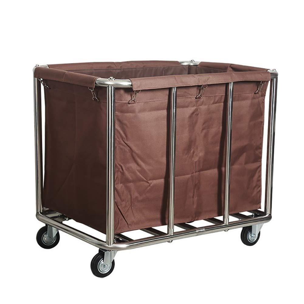 Carrello portabiancheria pesante e mobile, con ruote, extra largo, marrone, supporta 100 kg, perfetto per uso domestico e lavanderia