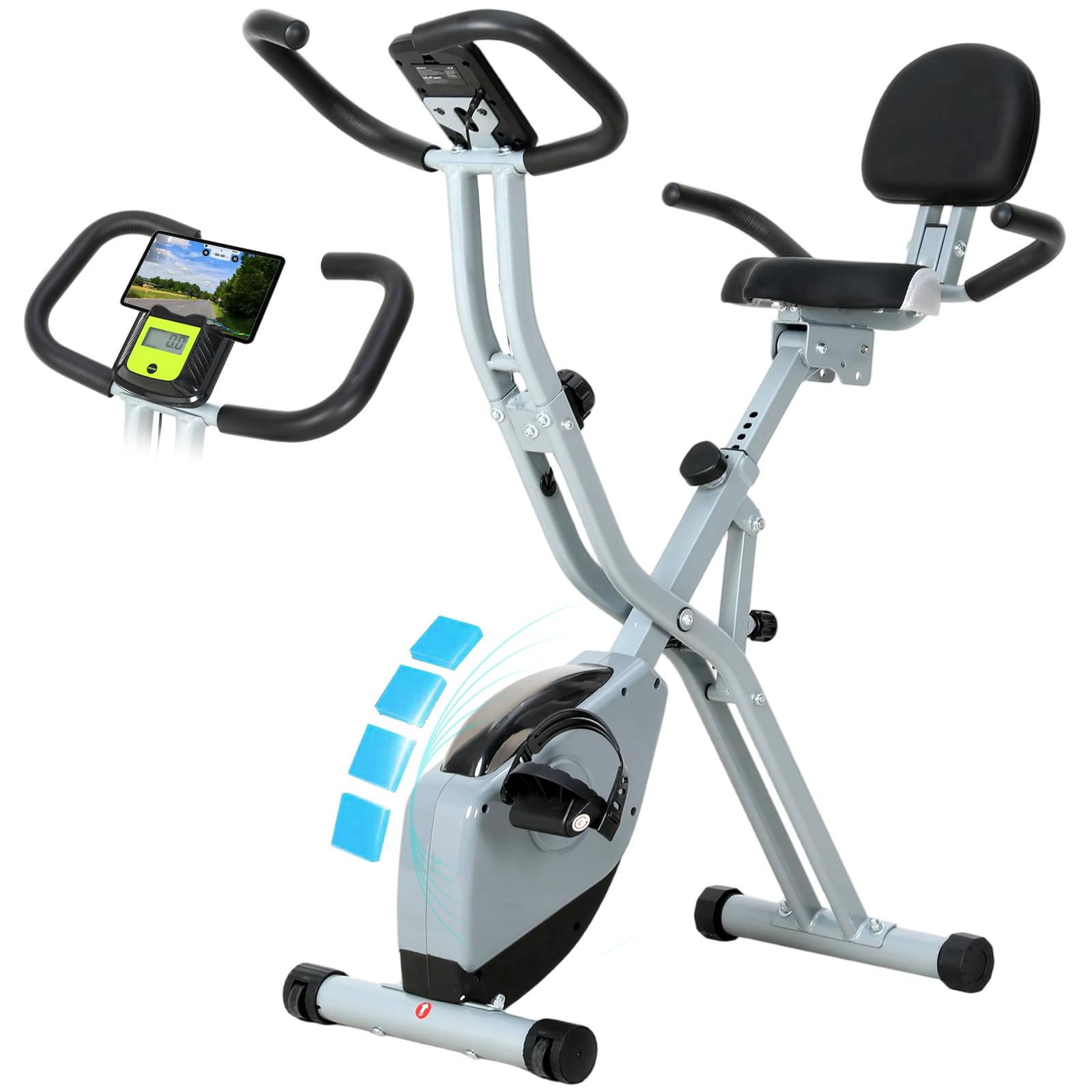 ISE Cyclette da Casa, Cyclette Pieghevole per Casa con Resistenza Magnetica a 8 Livelli Schermo LCD Supporto per Smartphone/Tablet Bluetooth e APP