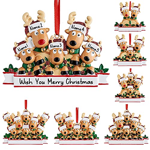 Personalized Deer Christmas Ornaments 2025 Family of 2,3,4,5,6,7,8 Custom Name Reindeer Xmas Ornament with Text,Customized Christmas Decoration Gifts - Family of 5