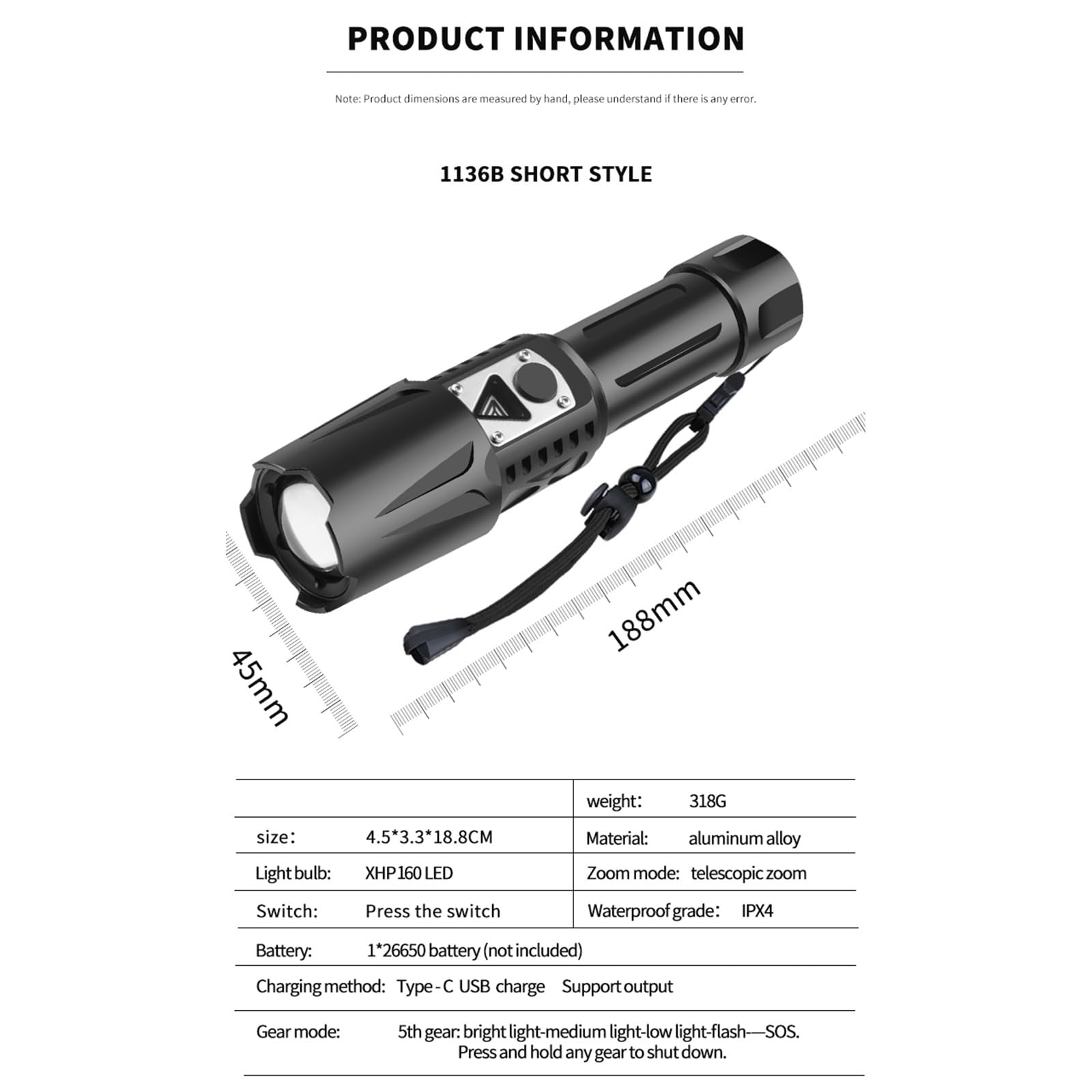 WURF Torcia LED ricaricabil,Mini Torcia LED Ricaricabile,Torcia LED Ricaricabile Potente, Lumen elevati, Ricaricabile, Impermeabile - Ideale per casa, Campeggio, emergenze (Size : 1 * 21700)