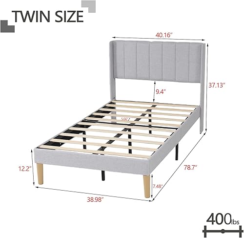 Miniatura 68 de Zoophyter Base de cama tapizada de tamaño matrimonial con cabecero, listones de madera fuertes, no necesita somier, fácil montaje, lino blanco