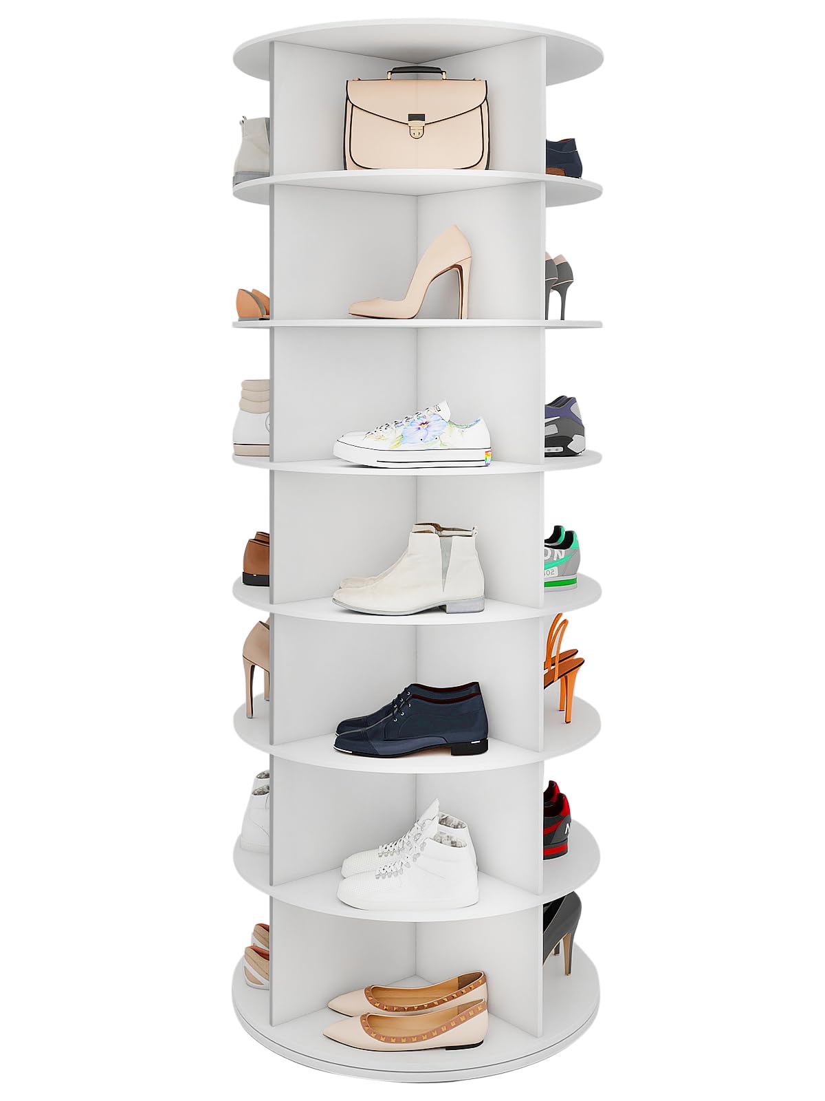 7 Tier Rotating Shoe Rack Tower, 360° Spining Shoe Storage Cabinet Round Carousel Vertical Handbag Organizer Tall Display Lazy Susan Closet Organization 160*60cm with 4 Double-Layer Holders (7 Tier)