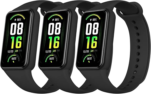 Amzpas TPU Bands for Amazfit Band 7 Fitness & Health Tracker, 3 Pack Soft Breathable Wristband, Adjustable Replacement Sportt Strap for Women Men