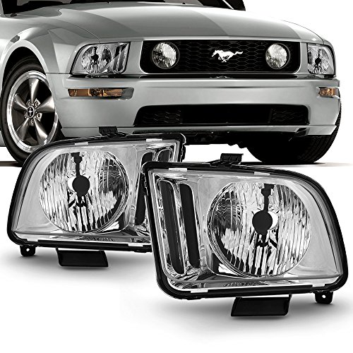 AKKON - For 2005-2009 Ford Mustang Halogen Model Chrome Clear Lens Headlight Lamp Replacment L+R