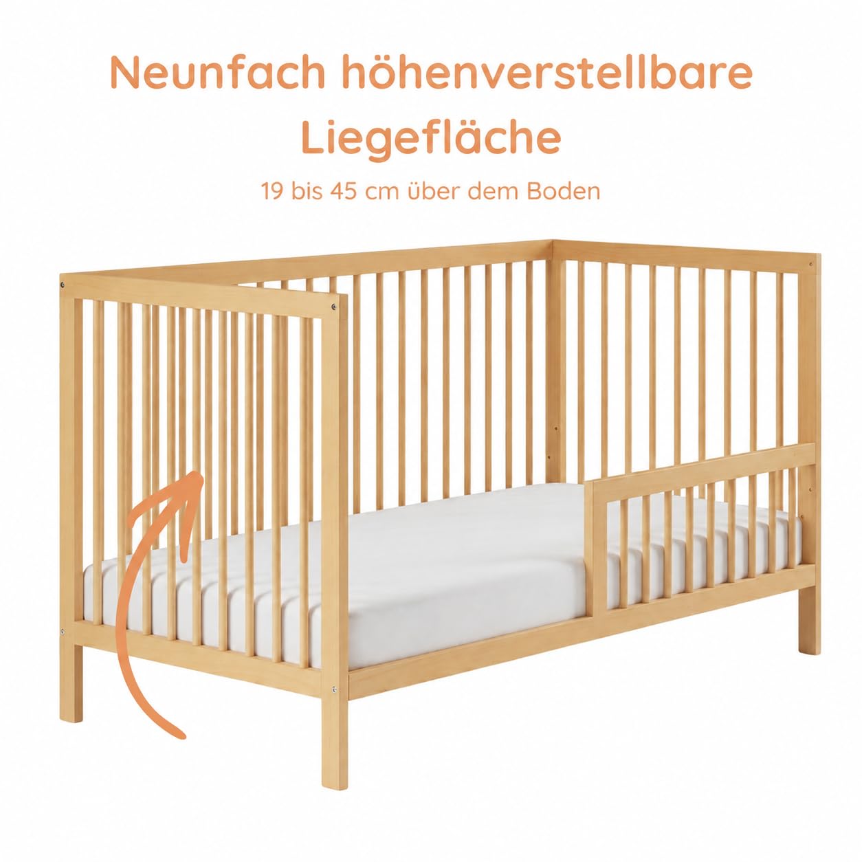 Kids Collective Babybett Kinderbett Gitterbett mit Rausfallschutz Baby Bett | stabiles Buchenholz | Juniorbett | Made in Europe | Kinderzimmer Jugendzimmer Möbel | 70x140 cm | Natur