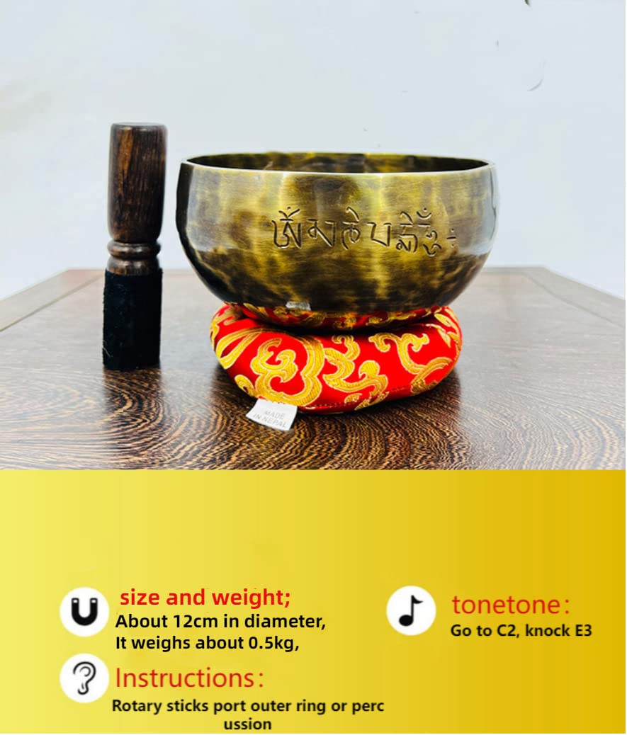 Ensemble De Bols Chantants TibéTains Faits à La Main, Mantras Bouddhistes GravéS, Contient 7 MéTaux Pour ThéRapie Sonique, PrièRe, Yoga, Livré Avec Baguette En Cuir, Marteau Et Tapis(12cm)