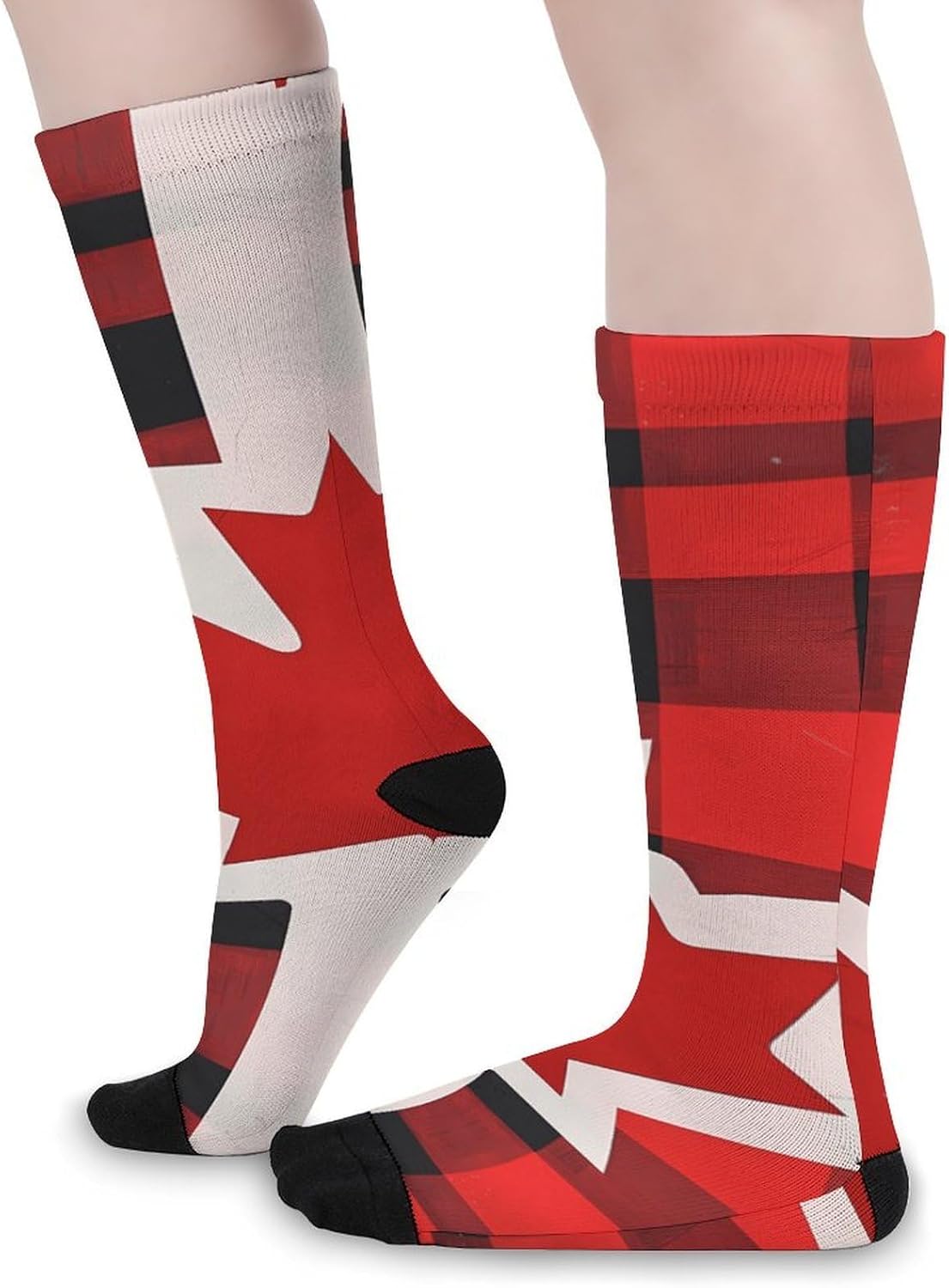 Canadian Flag Farm Buffalo Plaid Knee High Socks Athletic Long Stockings Sport Casual Crew Tube Sock Boot 40cm