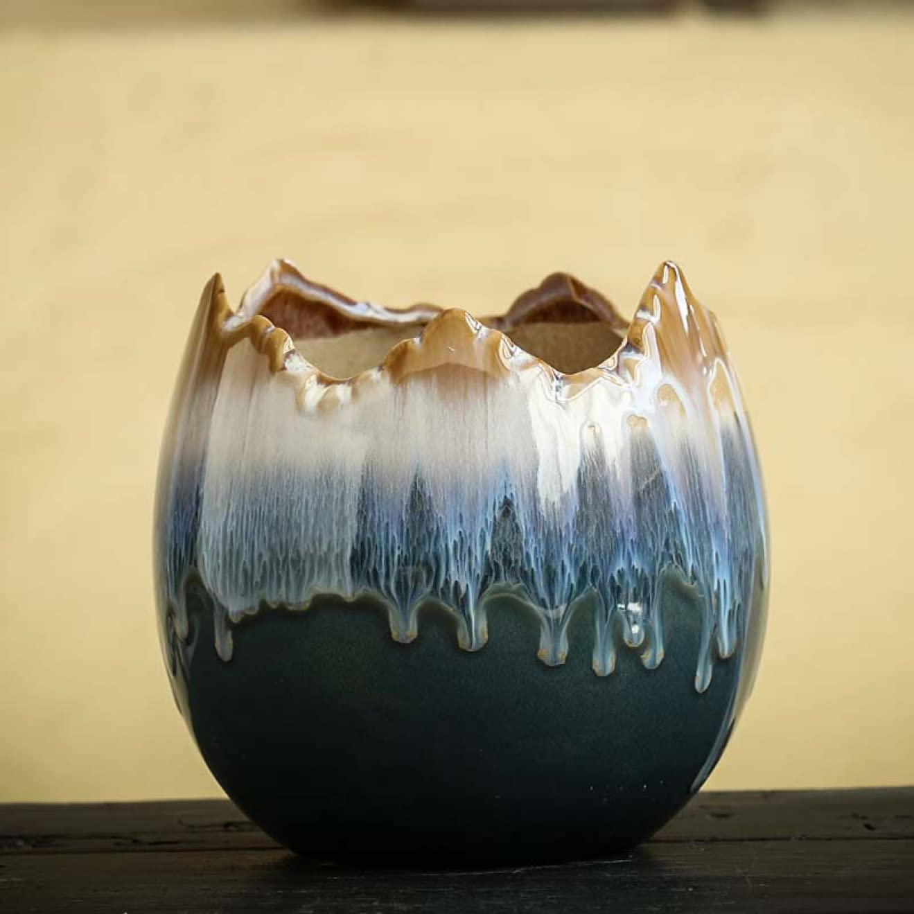 Amazon.co.jp: [ADSNS] 植木鉢 陶器 プランター 欠けた卵の殻の形 陶器