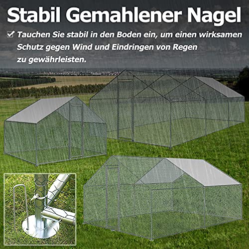Aufun Freilaufgehege Hühnerhaus 3 x 4 x 2 m Outdoor Hühnerstall Dach Geflügelstall, Verzinkter Stahl Kleintierstall… – Bild 7