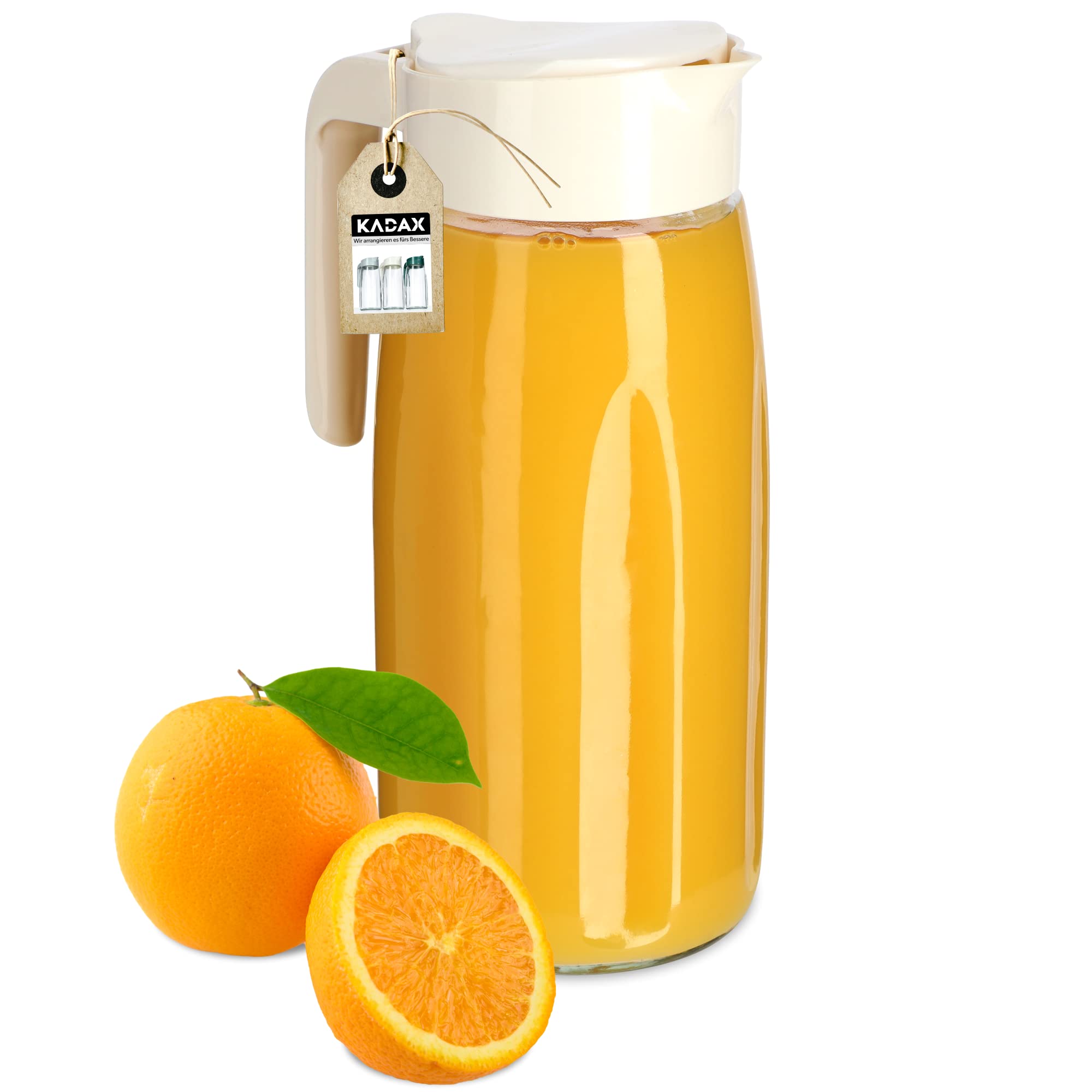 Carafe En Verre KADAX 1,45 L – Avec Couvercle, Motif Crème – Pour Jus, Eau, Cocktails – 11,2x14x24 Cm