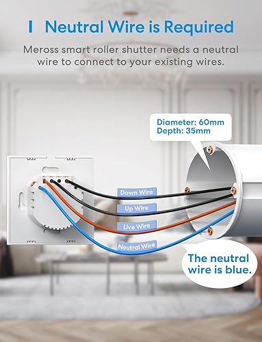 Meross Smart Roller Shutter Switch (NEUTRAL WIRE REQUIRED), Curtain Switch Compatible with Alexa and Google Home, Percent Control, Voice Control and Remote Control (2) - 3