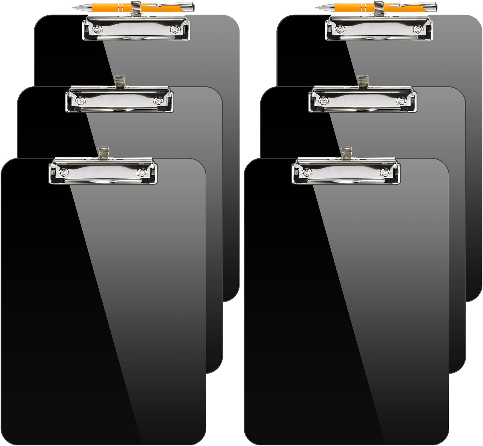 Sooez 6 Pack Plastic Clip Boards 8.5x11, Clipboard with Pen Holder & Low Profile Clip, Nursing Clipboard, Letter Size / A4 Cute Clipboard for Kids, School, Women, Holds Letter Size/ A4 Papers, Black