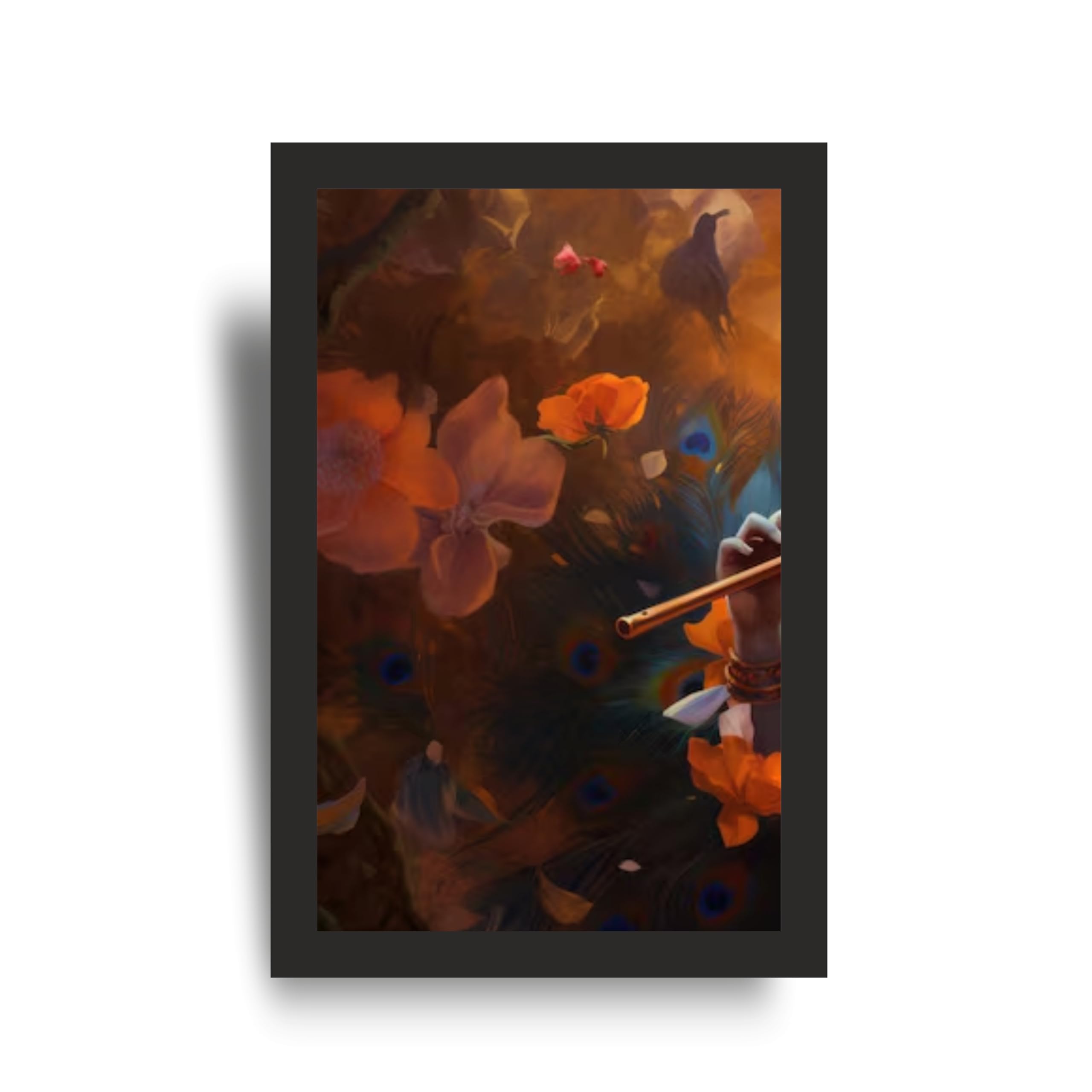 Krishna Peacock Feather Floral Wall Art Set of 3 – view 2