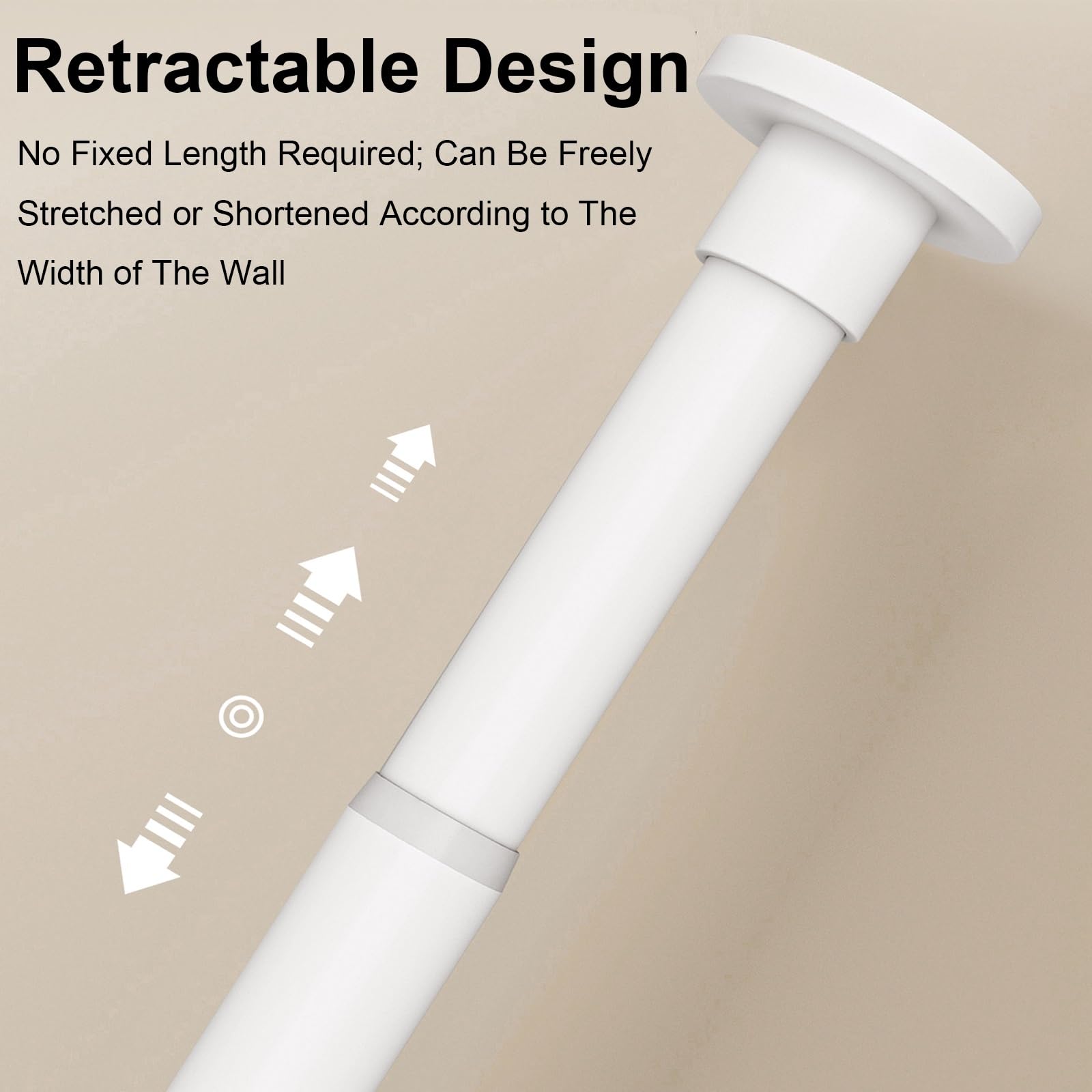 Tringle Rideau à Tension Adhésive, Barre Rideau de Douche à Fixation Murale, Acier Carbone, Sans Perçage pour Bain Cuisine Placard Balcon(White,130-220cm/51-86in)