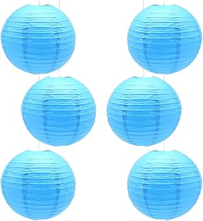 6 Pcs Paper Lanterns 12-Inch Sky Blue Chinese Japanese Round Hanging Decoration Paper Lanterns for Halloween Wedding Birthday Paper Lanterns Party Decorations (DLTL/Sky blue)