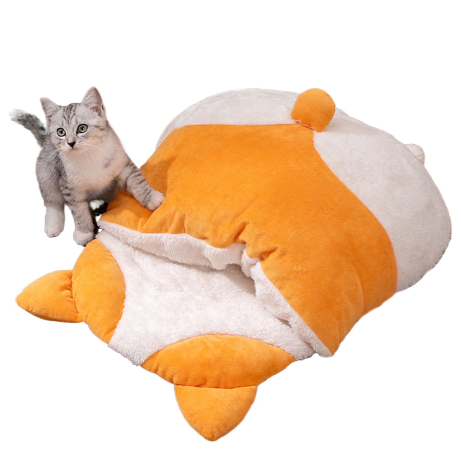 Sac de couchage pour chat d'intérieur en peluche douce en forme de chien - Gris et blanc M