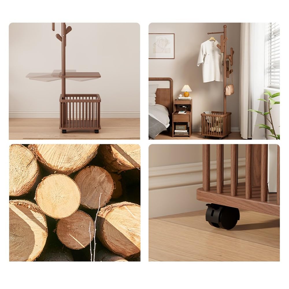 Perchero de madera maciza con forma de árbol de pasillo, mesa de noche estrecha, colgador de ropa integrado, para el suelo, dormitorio, ropa sucia, perchero para interiores, perchero de