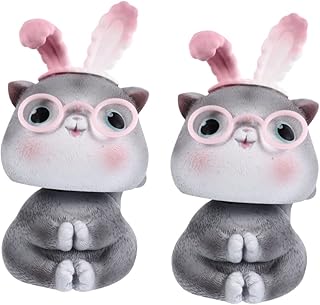 Garneck 2 Pçs Gato Bobble Cabeça Ornamento Decoração Do Carro Balançando Cabeça Boneca Mesa Topper Desktop Mini Boneca Mini Resina Ornamento Adorável Painel Boneca Mesa Decoração Gato