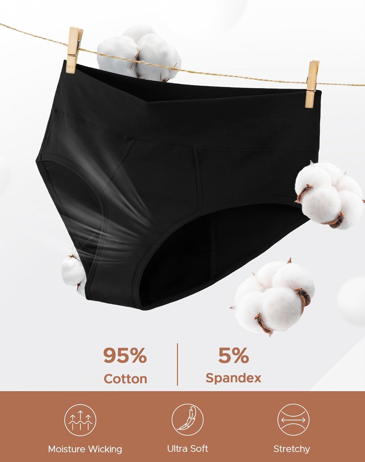 INNERSY Women's Period Underwear Plus Size Heavy Flow High Waisted Cotton Leak Proof Menstrual Panties 3-Pack - Image 5