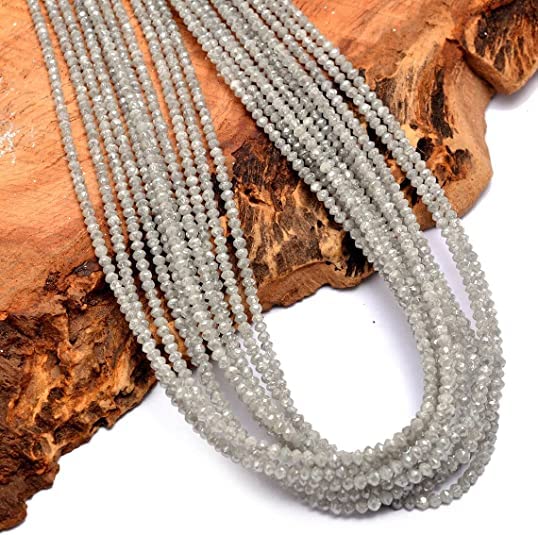 Kashish Gems & Jewels Rondelle-Perlen, natürliche AAA+, feine graue Diamanten, mikrofacettierte Rondelle-Perlen, 38,1 cm Strang, seltene weiße Diamanten, lose Perlen für Schmuck