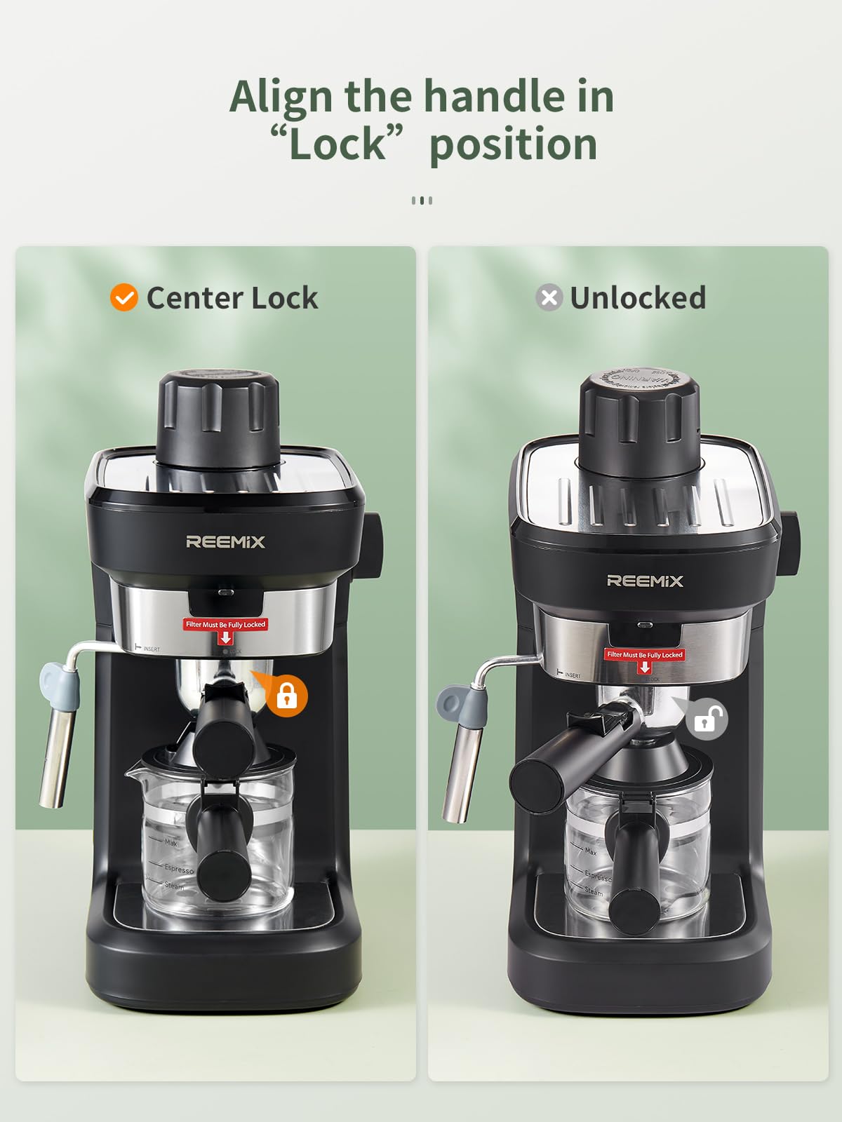 Reemix Espressomaschine mit Siebträger 6-Bar Edelstahl Milchaufschaumdüse Schwarz