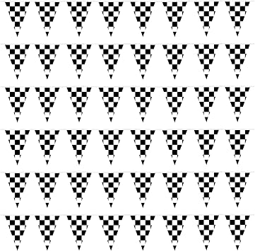 Checkered Flag Banner 100ft with 48 Flags Pre-Assembled Black White Race Car Banner Decor for NASCAR Party, Birthday, Wall, Grandstand