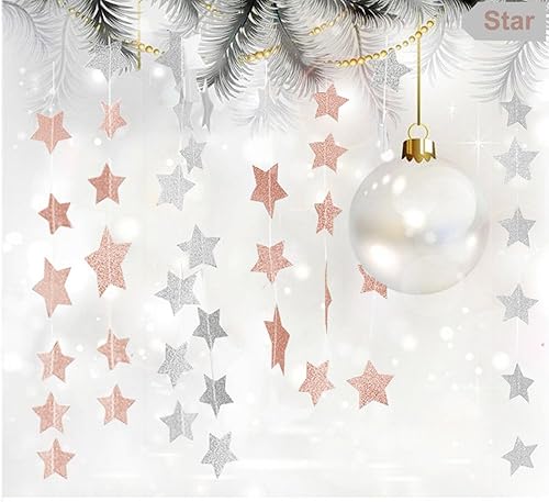 Miniatura 18 de Guirnalda colgante de estrellas de papel plateado con purpurina – Banner de estrella centelleante para telón de fondo de baby shower, decoración