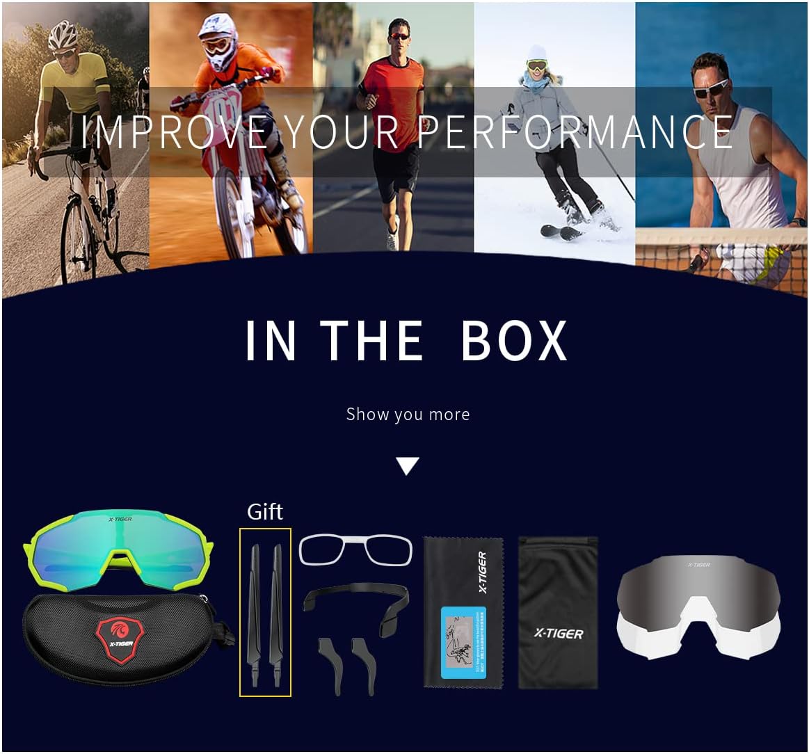 X-TIGER Polarized Sports Sunglasses with 5 Interchangeable Lenses,Mens Womens Cycling Bike Glasses,Baseball Running Fishing - Image 9