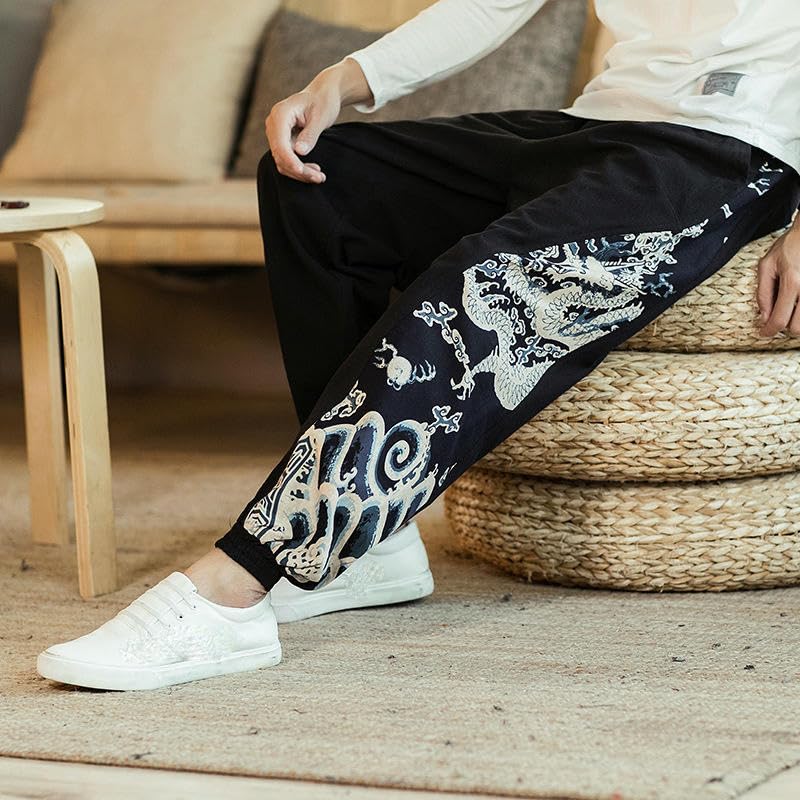 Sarouel homme lin et coton ample pantalon long style chinois patchwork tendance - 7