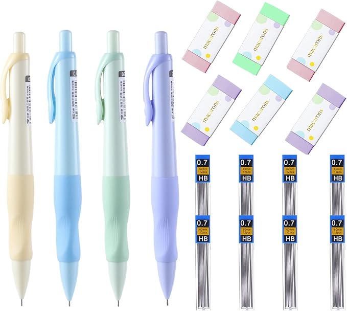 4Pcs Mechanical Pencil Set for Kids 6PCS Erasers,8 Tubes