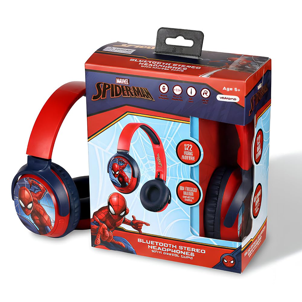 Marvel Spider-Man Kids Bluetooth Stereo Headphones with Mic | Swivel & Foldable Cups | Kids Safe 85dB Volume | Soft Padded Earcups | Aux Input | 22H Playtime|Voice Assistant|Perfect for Boys|Ages 5-16 — Amazon image 2