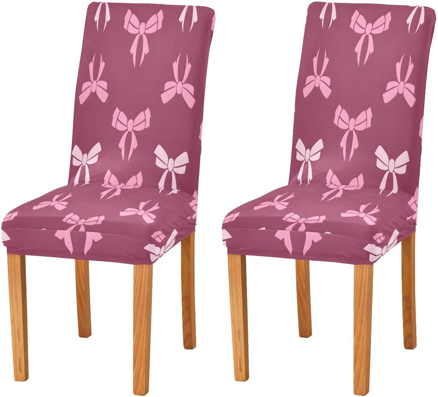 ALAZA Chair Covers for Dining Room, White Pink Bows Pattern Stretch Chair Cover Sets Chair Protector Removable Washable for Ktichen Restaurant Hotel