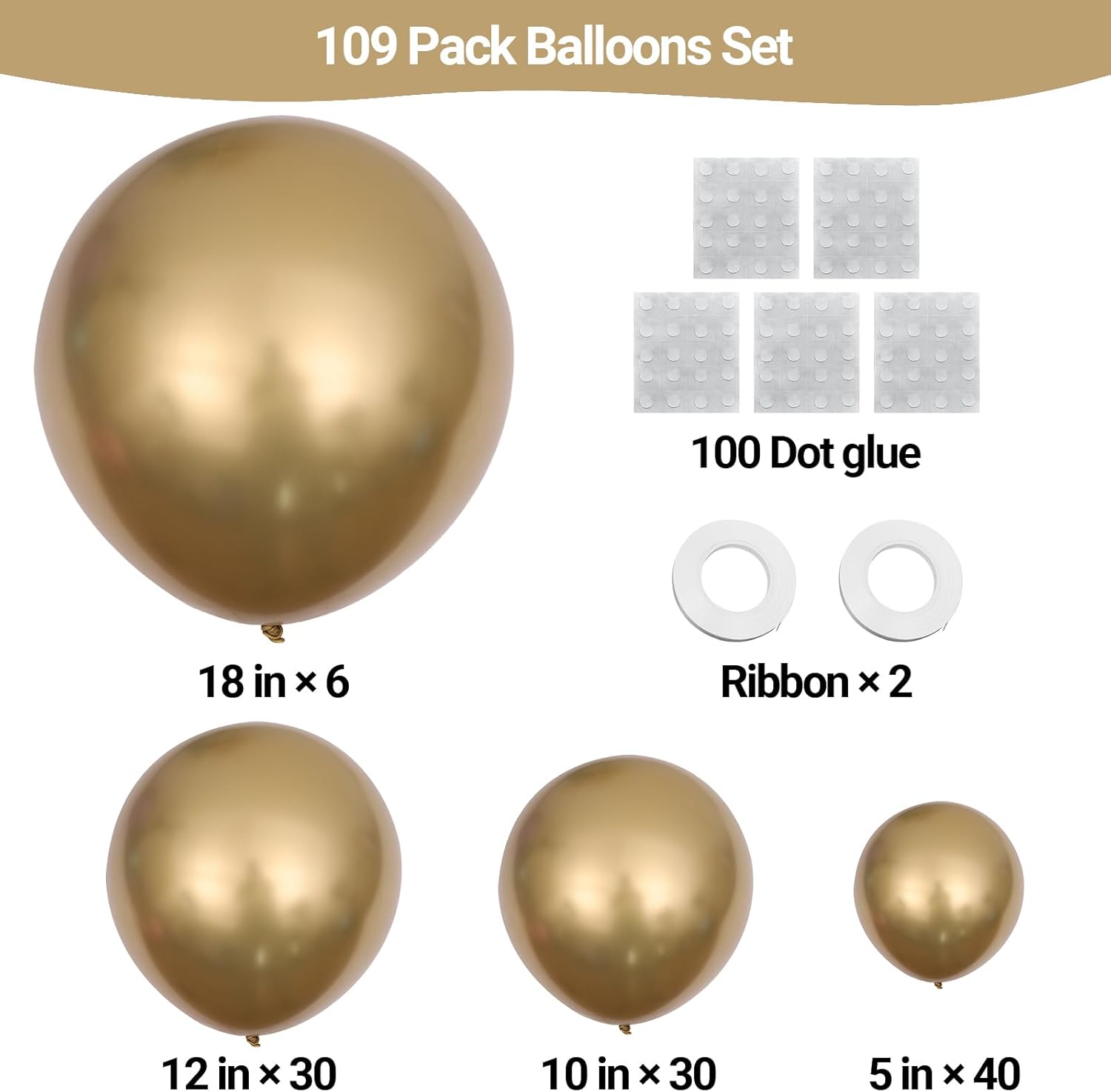 KALOR Metallic Gold Balloons 110 Pcs Different Sizes 18 12 10 5 Inch Latex Balloons Kit for Birthday Baby Shower Wedding Graduation Party Decorations