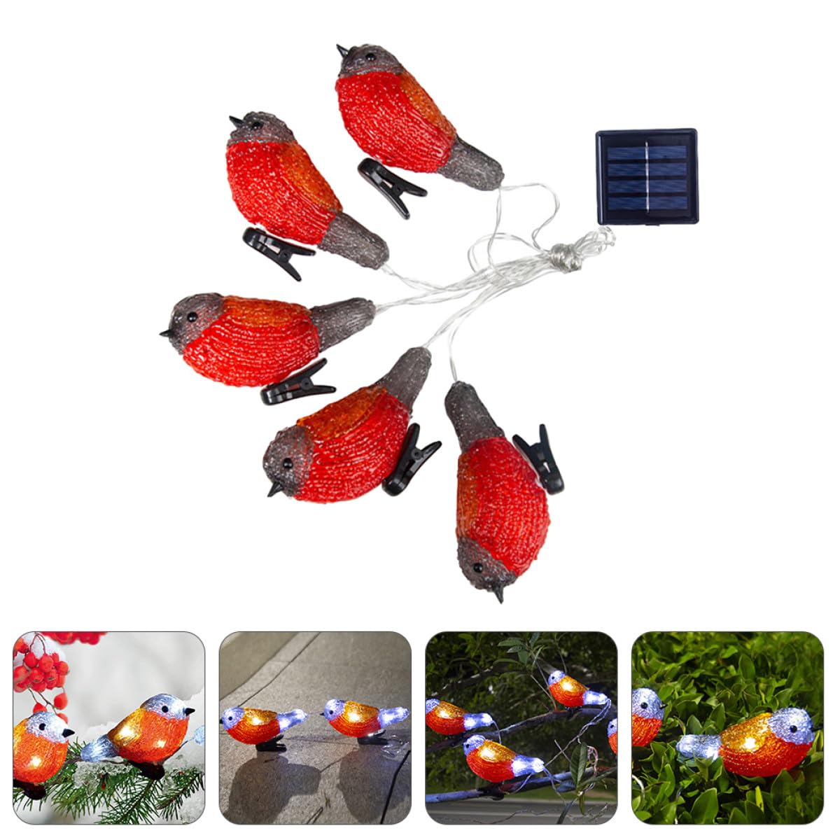 Solar LED Rotkehlchen Lichterkette aus Acryl Kunststoff Ip65 1 Satz | Garten und Hof, Rot, Energiesparend mit Geringem Verbrauch, Dekorative Außenbeleuchtung