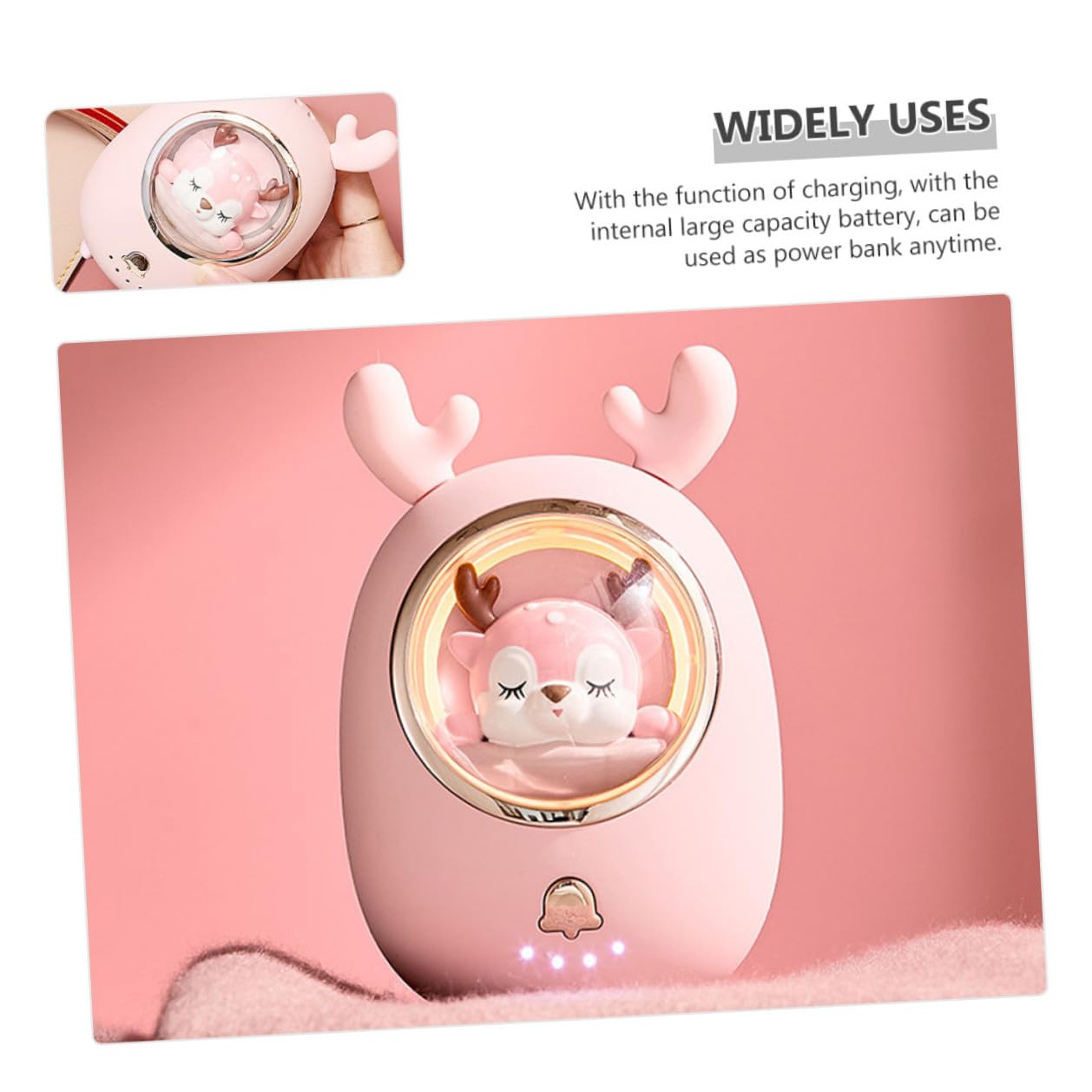 WOONEKY Chauffe-Mains Lumineux USB Rechargeable, Mini Chauffe-Mains Dessin Animé, Motifs Animaux, Protection Surchauffe, Portable, Usage Camping Randonnée Plein Air, pour Filles