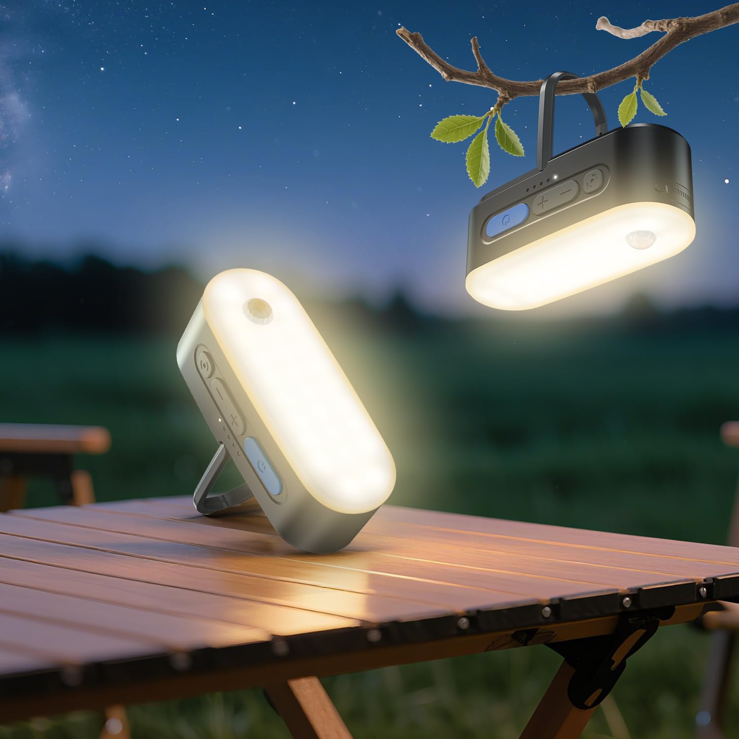Bewegungsdetektor-Campinglichter, aufladbare Campinglaterne, tragbare hängbare Zeltlichter, IPX5-wasserdichtes Notlicht für Draußen, SOS-Modus, magnetische Arbeitslicht, 2 Stück