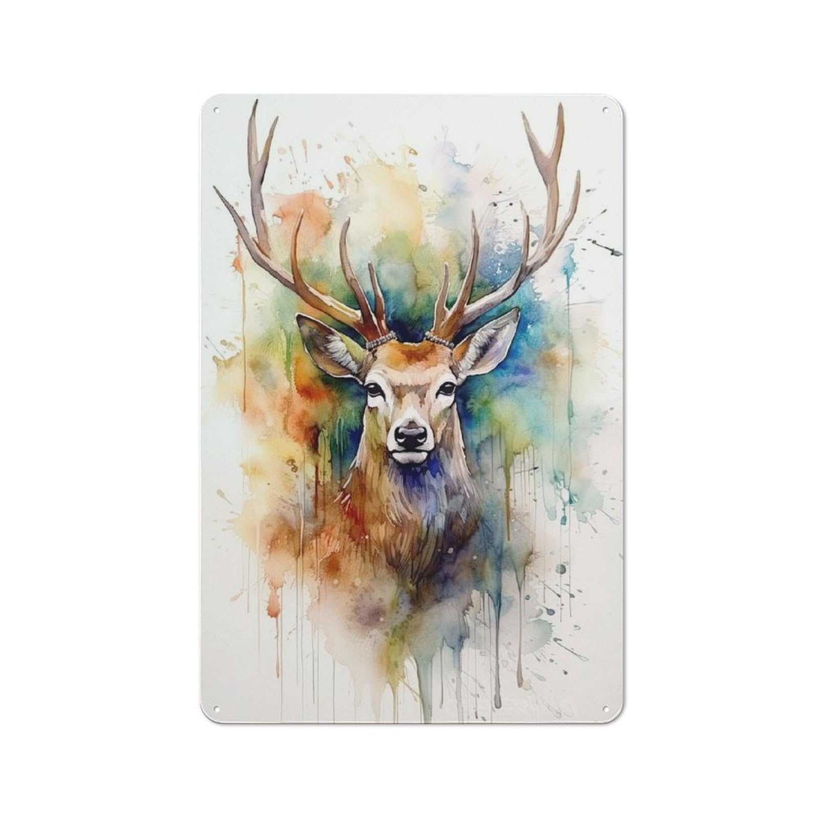 Junmoney Deer Watercolor For Café Or Restaurant, Vintage Tin Wall Plaque 30X20cm, New Home Wall Decor For Café Owners And Decorators