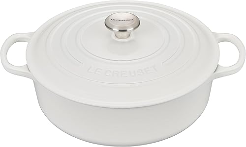 Le Creuset - Olla holandesa ancha, redonda y única de hierro fundido esmaltado, de 7.7 litros, color blanco