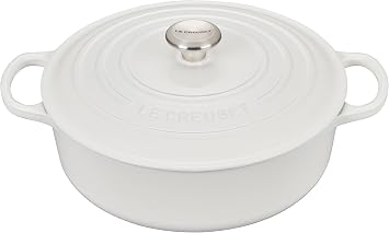 Le Creuset LS2552-3016SS Signature Enameled Cast Iron Wide Round Dutch Oven, 6-3/4 Qt, White