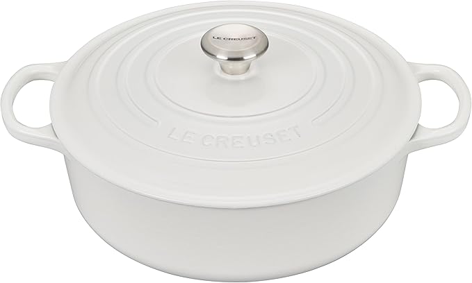Le Creuset Enameled Cast Iron Signature Round Wide Dutch Oven, 6.75 qt., White