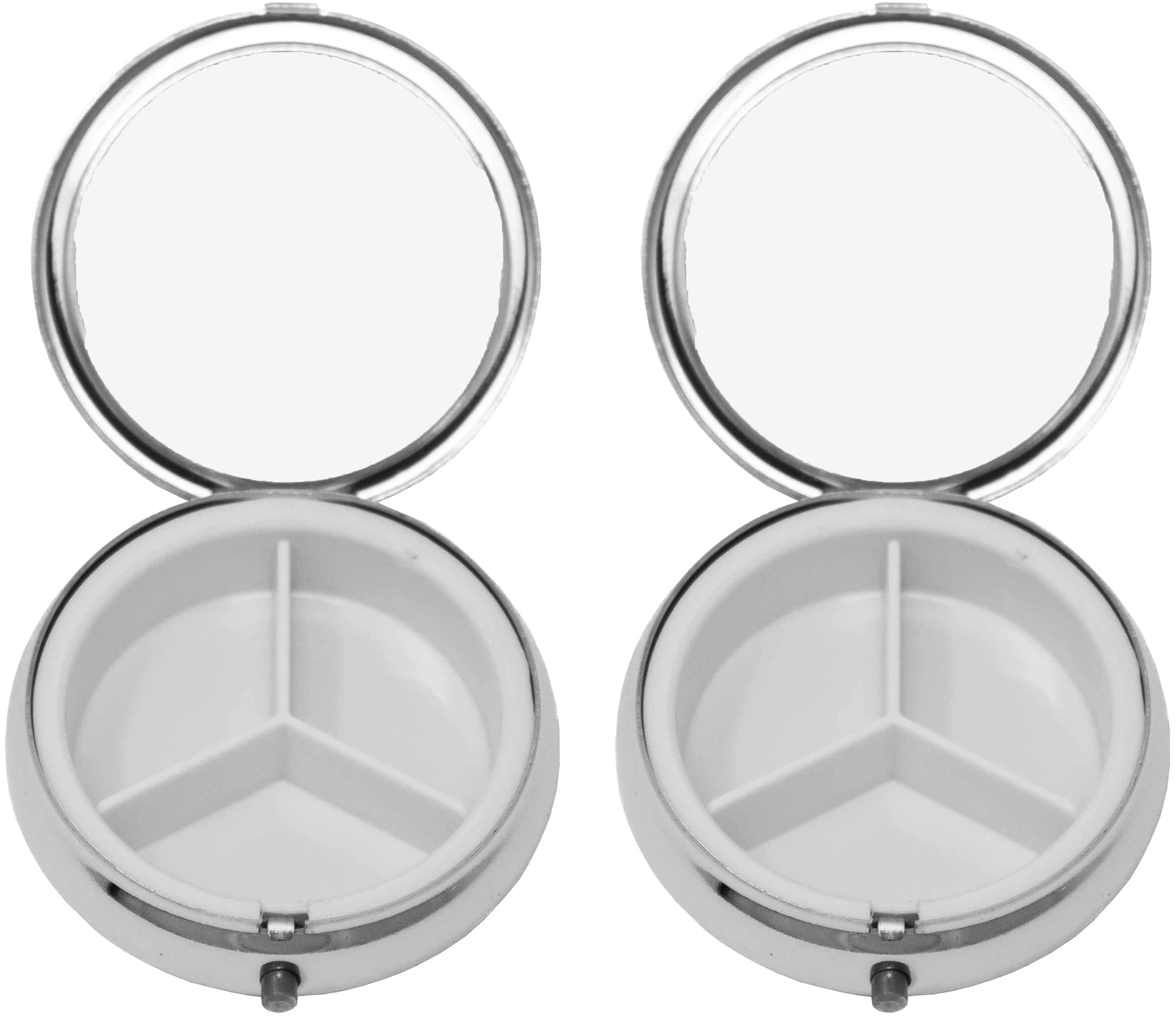 Set of 2 Circular Embossed Triple-Compartment Pocket Purse Pill Box & Organizer (Silver Lines)