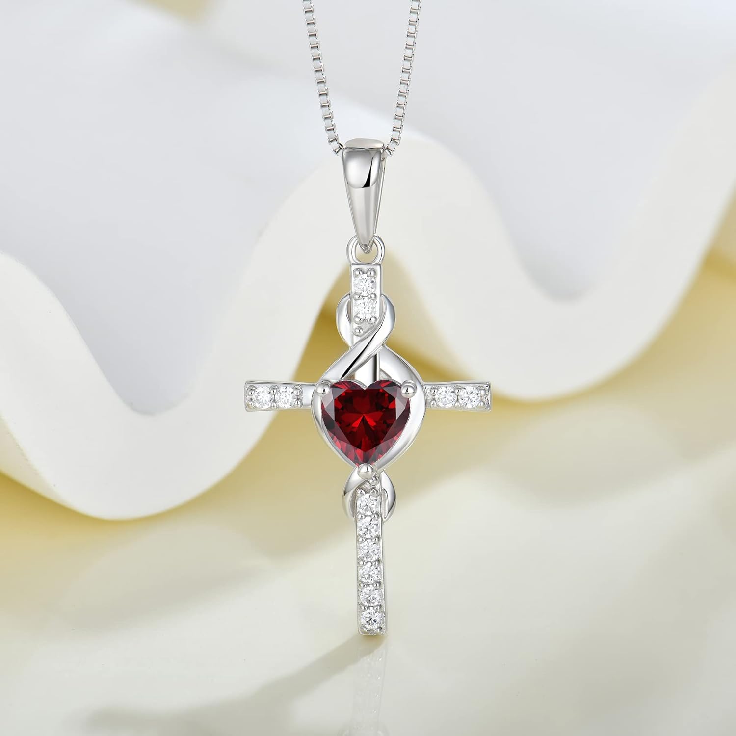 Infinity Cross Necklace 925 Sterling Silver Crucifix Christian Religious Pendant Birthstone Jewelry Gifts for Women - Image 4